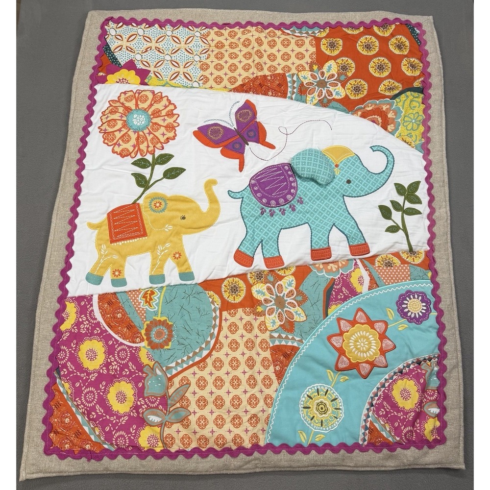 Levtex Zahara Elephant Nursery Baby Blanket Quilt Crib Comforter Boho Floral
